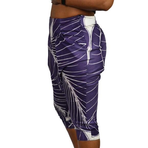 Benetton Drop Crotch Capri Shorts Purple Cotton Harem High Waist Relaxed Size 4 - Picture 3 of 16